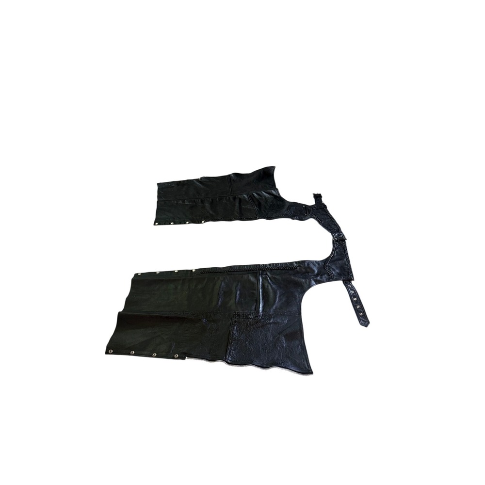 Hot Leathers Mens Black Leather Motorcycle Chaps Braided Trim Biker Gear Size M - Picture 5 of 7